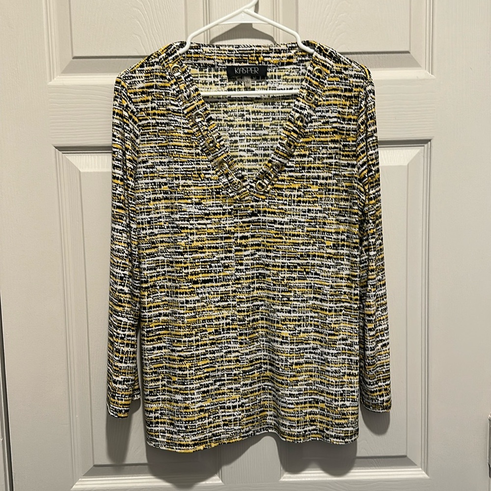 Yellow and black long-sleeve patterned blouse